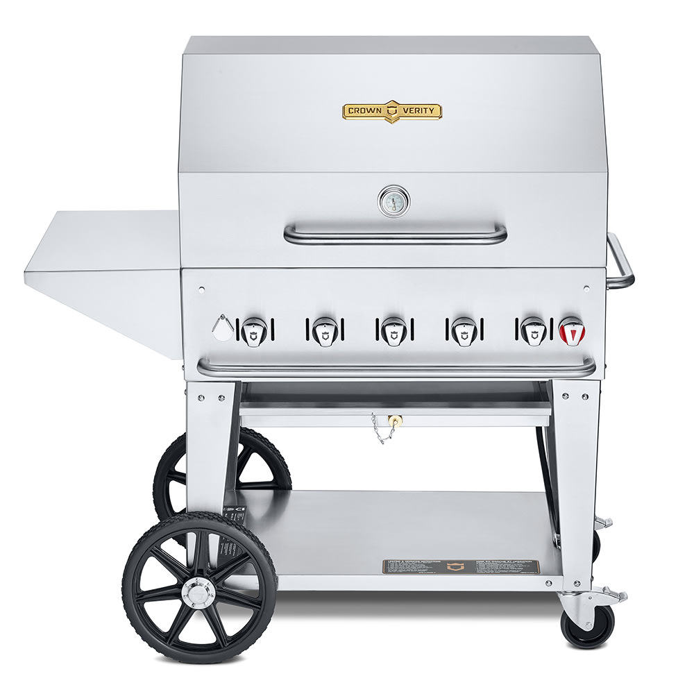 Crown Verity CV-MCB-36PKG-NG 34" Mobile Gas Commercial Outdoor Charbroiler w/ Water Pan, Natural Gas