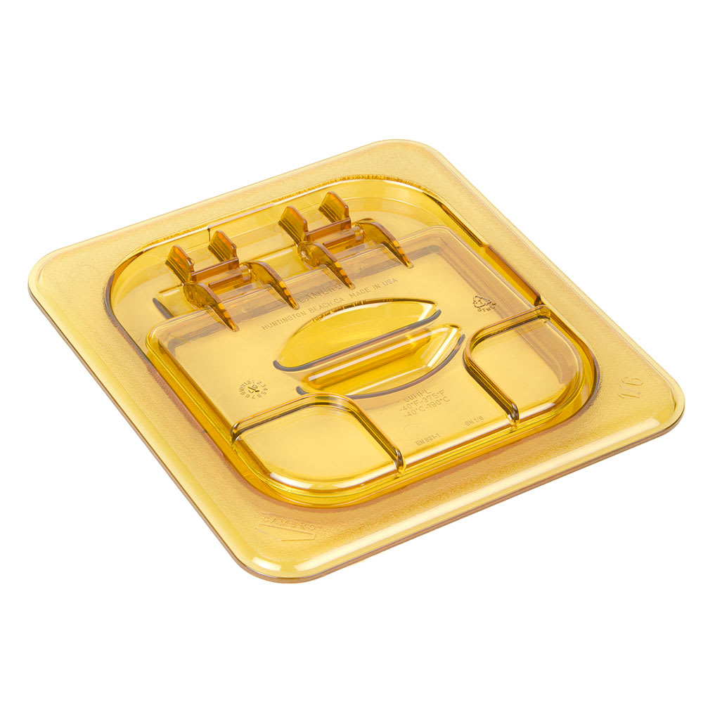 144-60HPL150 FlipLid Hot Food Pan Cover - 1/6 Size, Hinged, Amber