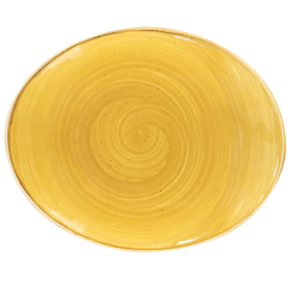 893-SMSSOP71 7 3/4" Oval Stonecast Plate - Ceramic, Mustard Seed Yellow