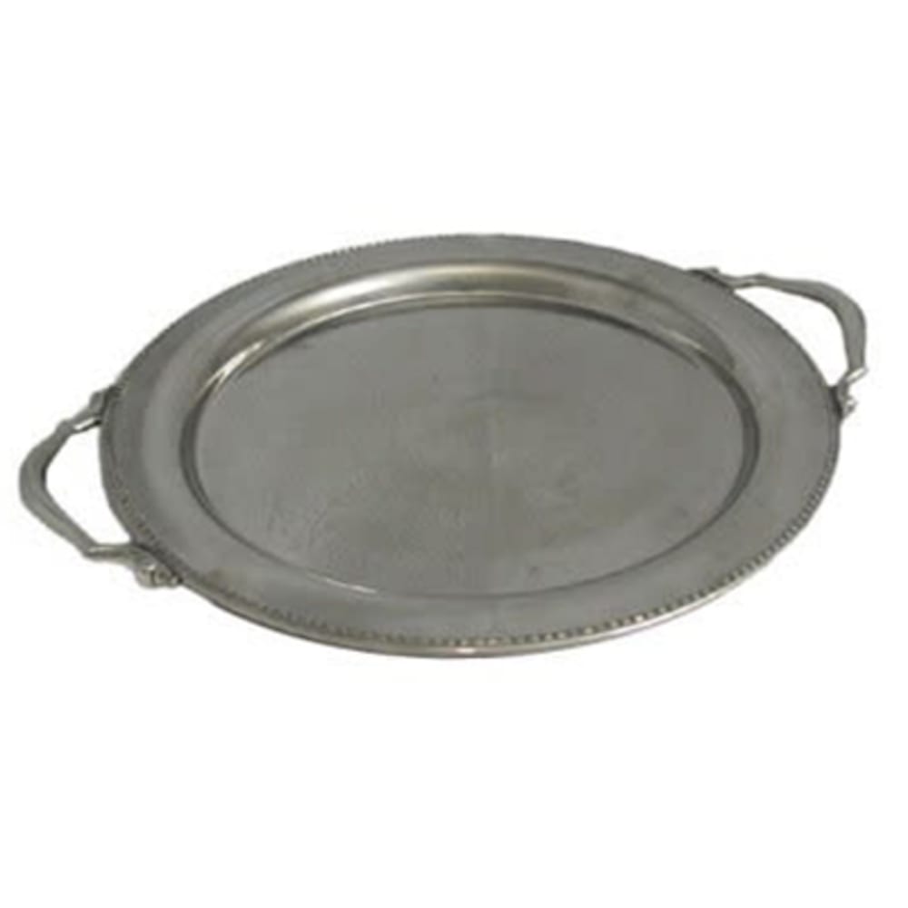 017-61334 13" Round Tray w/ Handle & Etching,  Border, Stainless