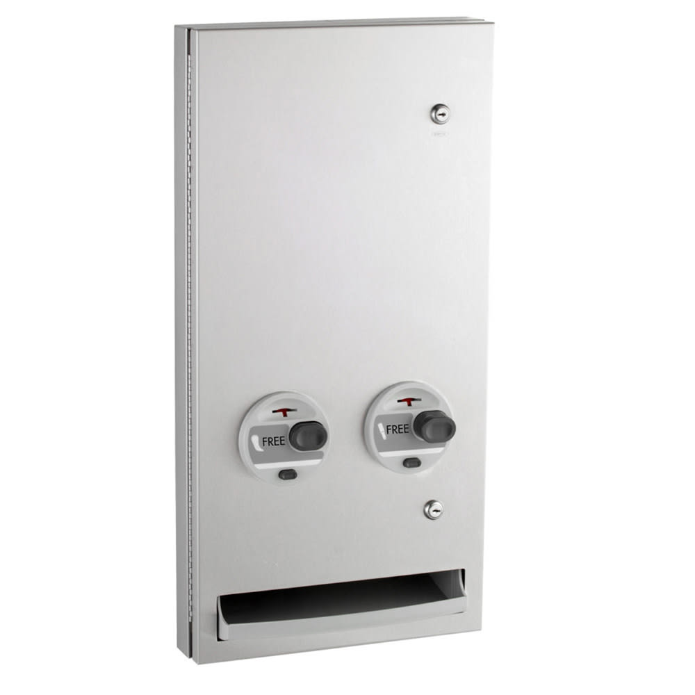 016-B370634C Semi Recessed Sanitary Napkin/Tampon Dispenser - Free Vend, Stainless Steel