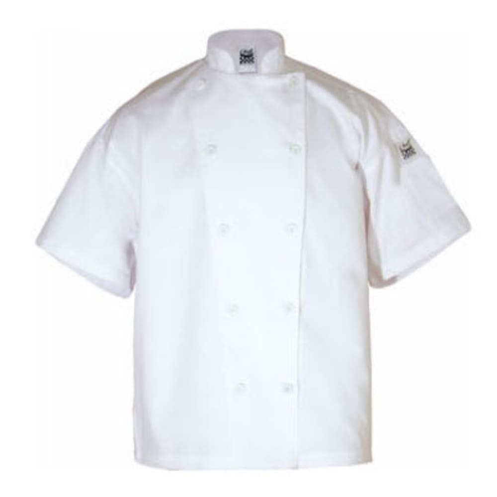 094-J005XL Unisex Classic Short Sleeve Chef Jacket - X-Large, White, Poly-Cotton