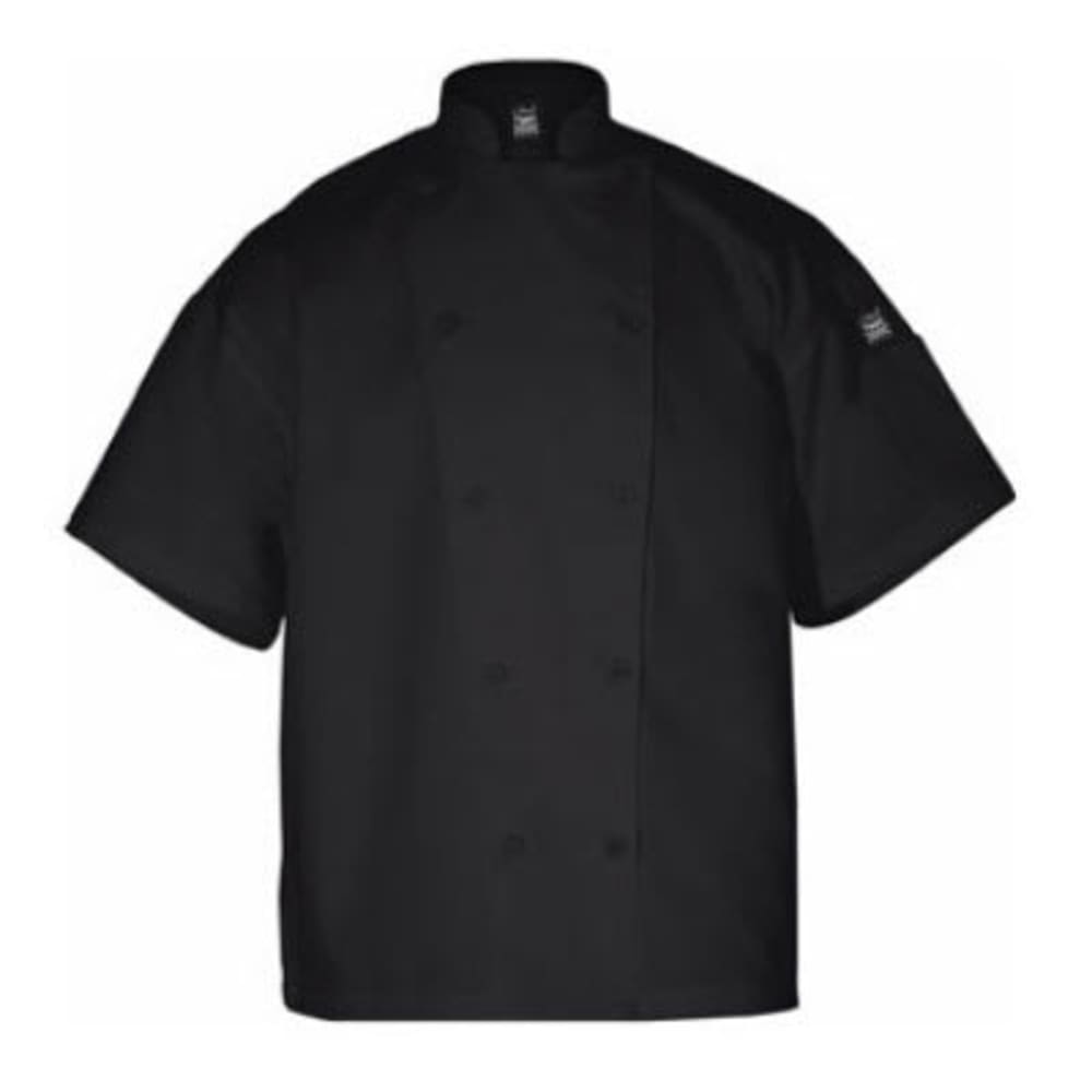 094-J005BKS Unisex Classic Short Sleeve Chef Jacket - Small, Black, Poly-Cotton