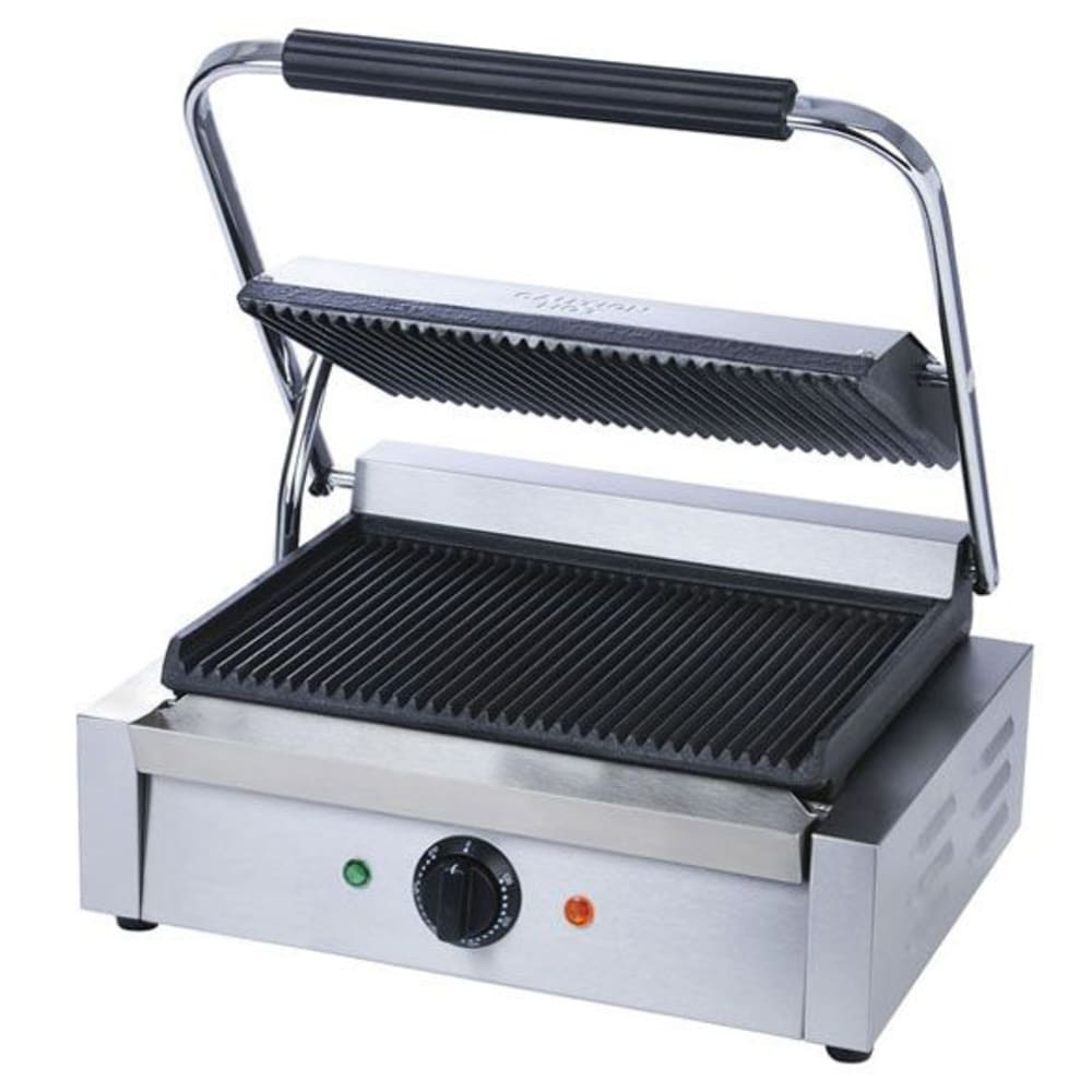 Adcraft SG-811E Single Commercial Panini Press w/ Cast Iron Grooved Plates, 120v