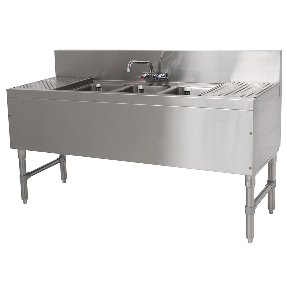 161-PRB1973C 84" 3 Compartment Sink w/ 10"L x 14"W Bowl, 10" Deep