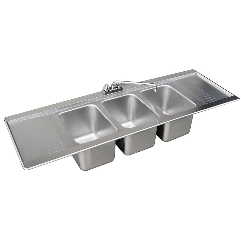 161-DBS53C 60" 3 Compartment Sink w/ 10"L x 14"W Bowl, 10" Deep