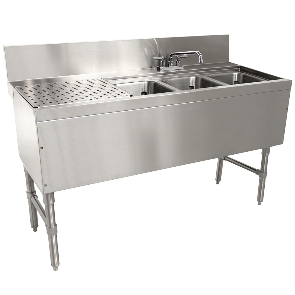 161-PRB2453R 60" 3 Compartment Sink w/ 10"L x 14"W Bowl, 10" Deep