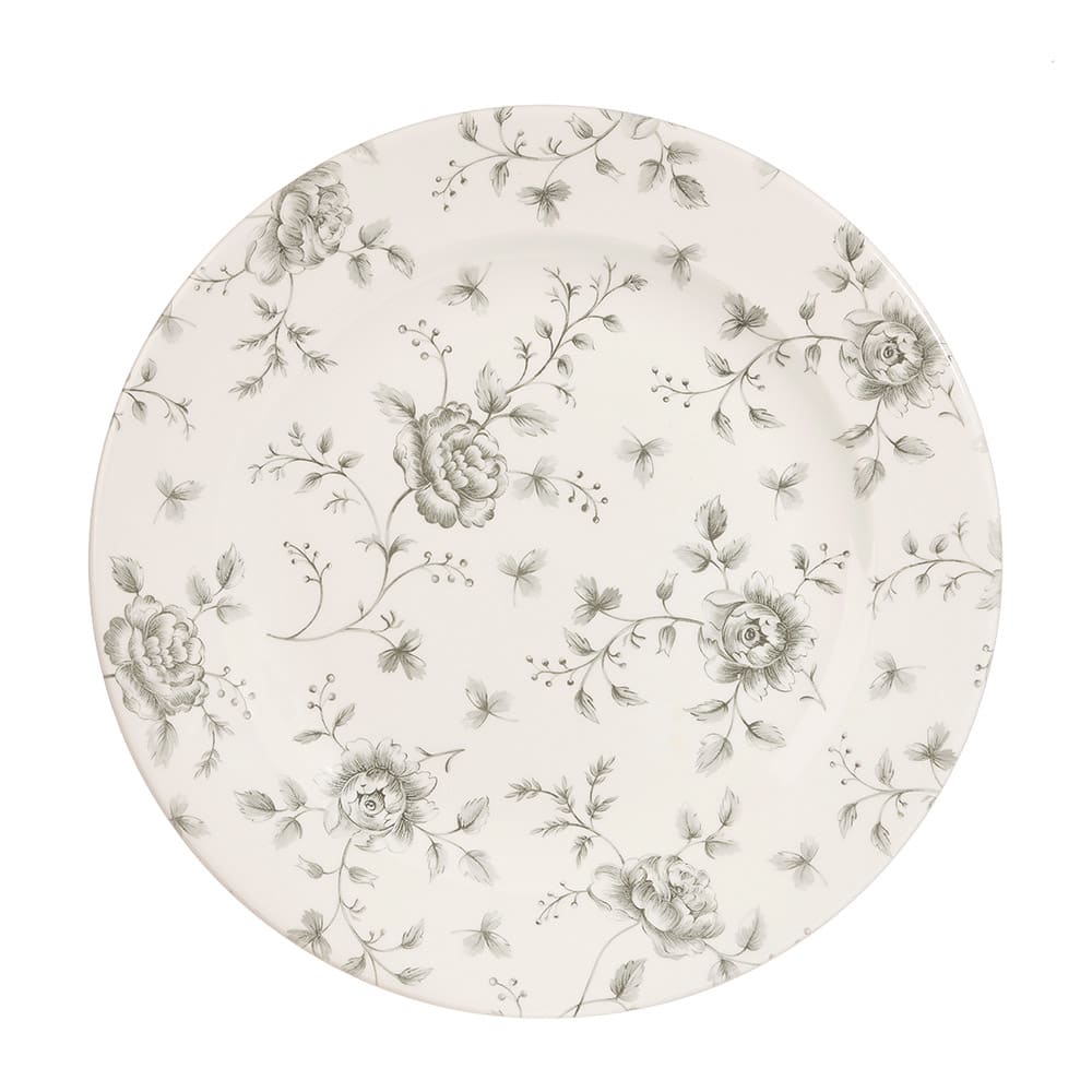 893-RCGVP581 10 7/8" Round Vintage Prints Profile Plate - Ceramic, Gray Rose Chintz