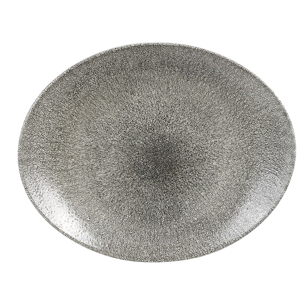 893-RKBQOP121 Oval Raku Plate - 12 1/2" x 10", Ceramic, Quartz Black