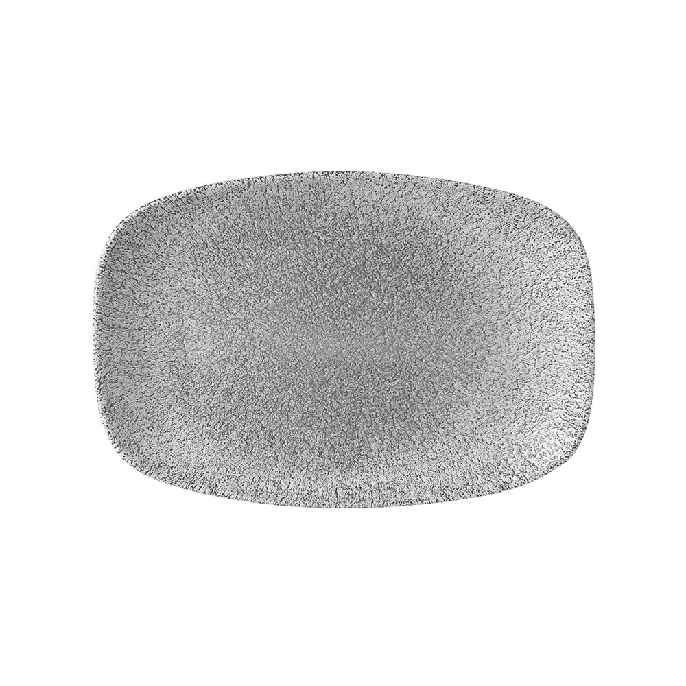 893-RKGJOBL21 9 1/3" x 6 1/8" Oblong Raku Chef's Plate - Ceramic, Jasper Grey