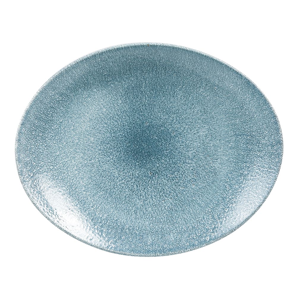 893-RKTBOP581 Oval Raku Plate - 10 5/8" x 9", Ceramic, Topaz Blue