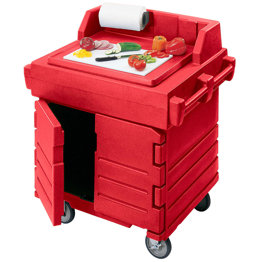 144-KWS40158 40 9/16" Mobile Serving Counter w/ Cabinet & Polyethylene Top, Hot Red