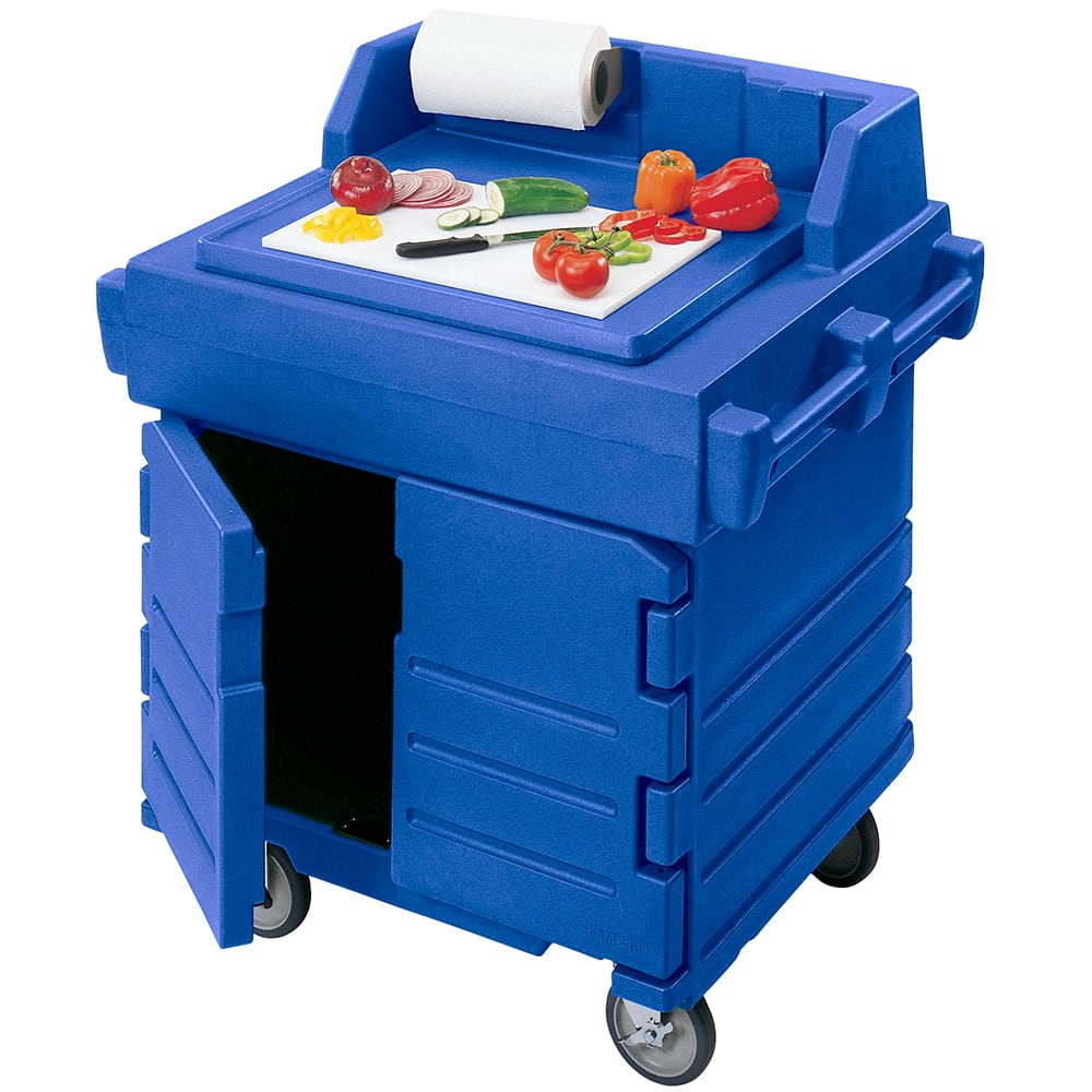 144-KWS40186 40 9/16" Mobile Serving Counter w/ Cabinet & Polyethylene Top, Navy Blue
