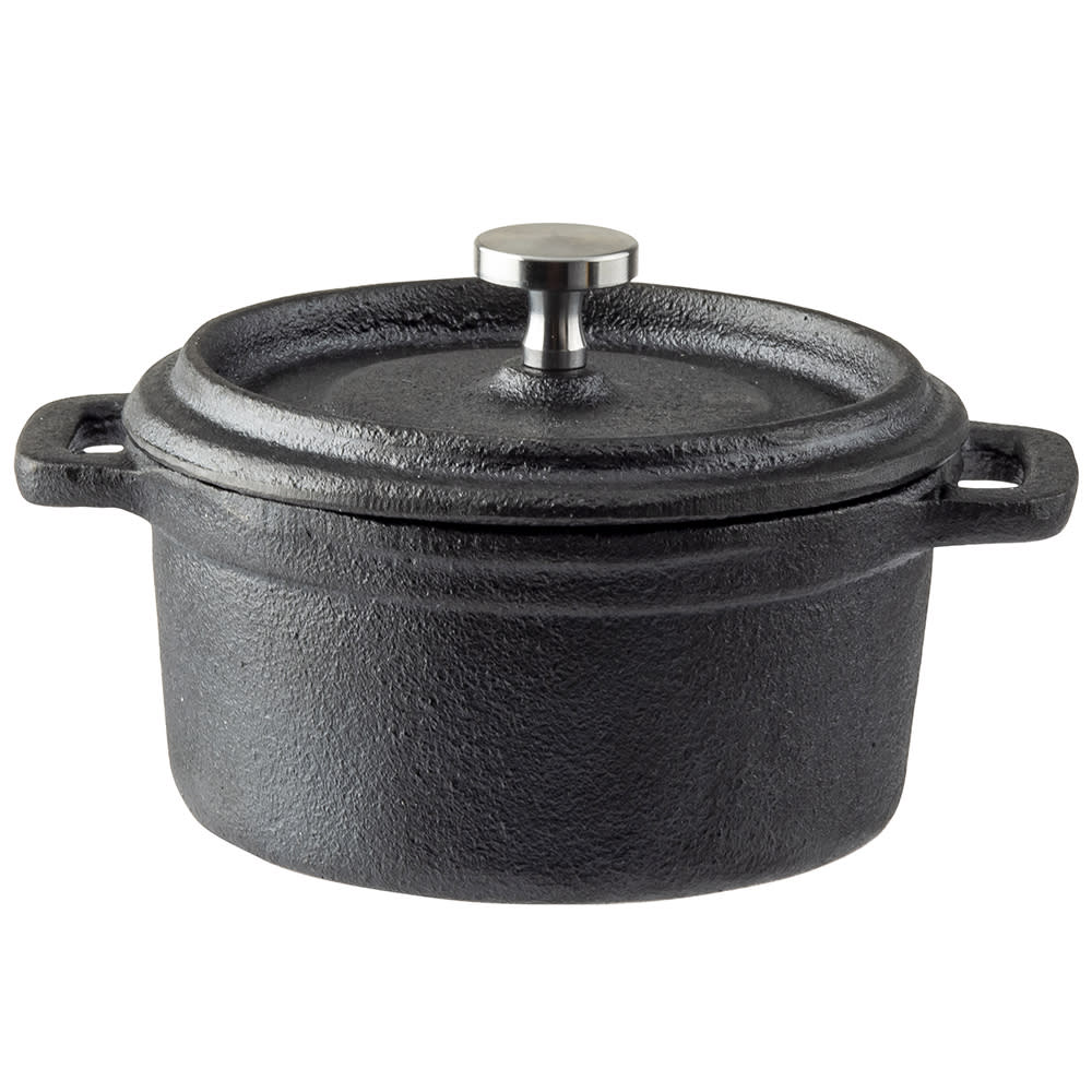 229-10747 1/4 qt Cast Iron Cocotte Dutch Oven w/ Stainless Steel Knob - Black
