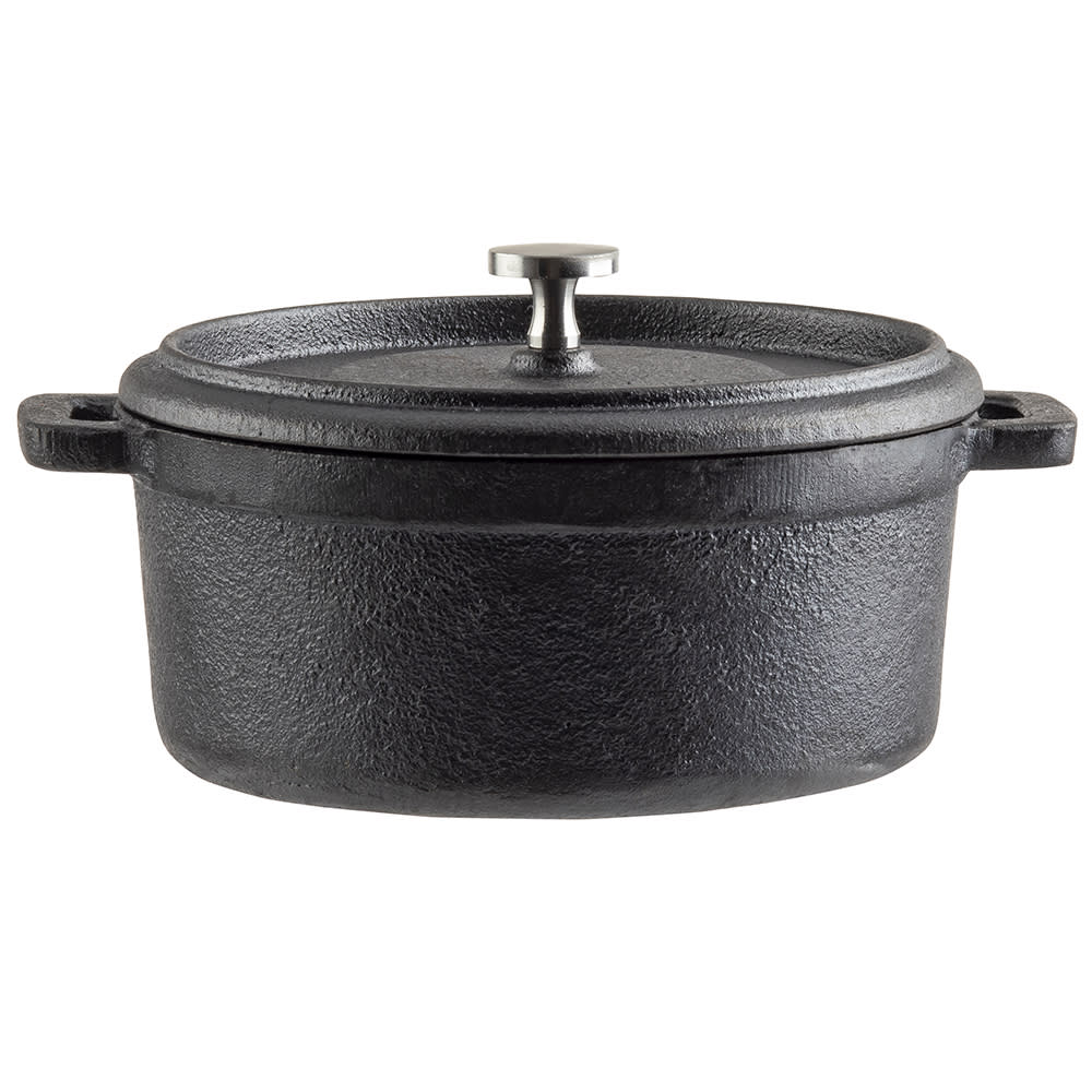 229-10748 1/2 qt Cast Iron Cocotte Dutch Oven w/ Stainless Steel Knob - Black