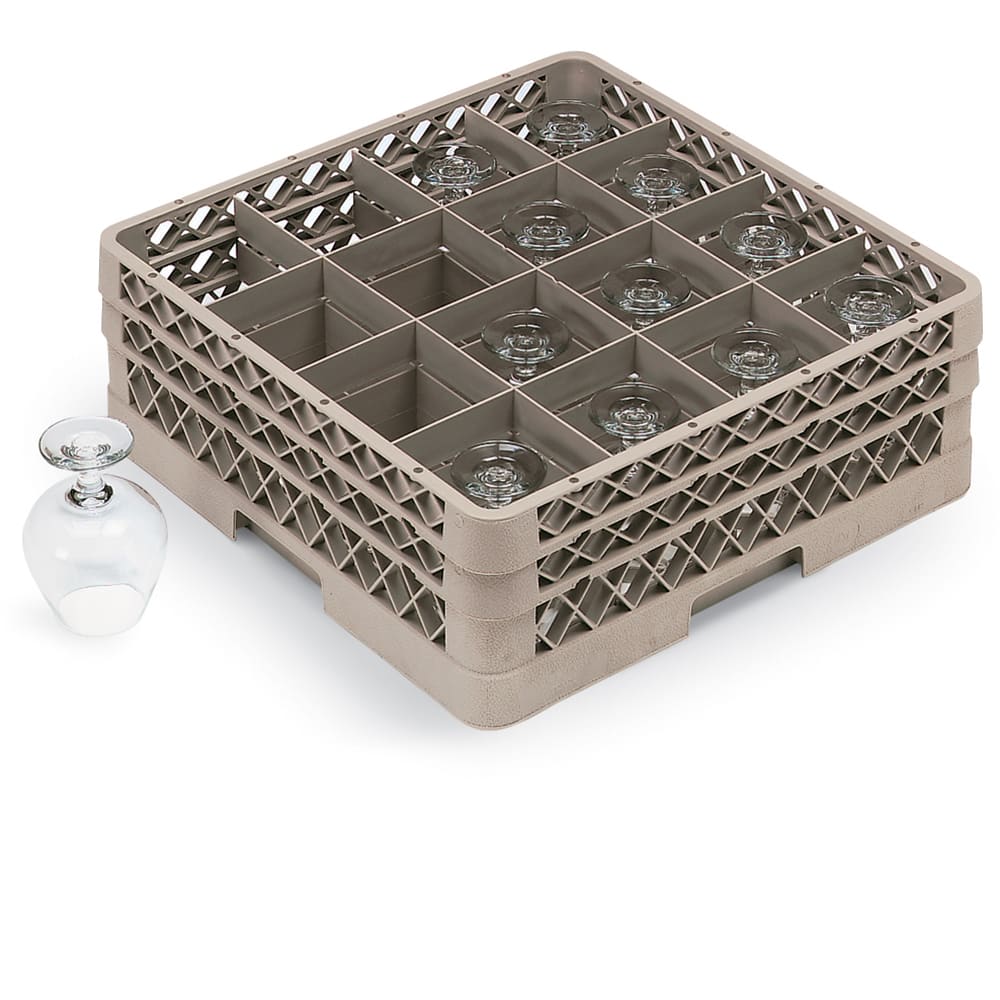 175-TR8DD Traex® Glass Rack w/ (16) Compartments - (2) Extenders, Beige