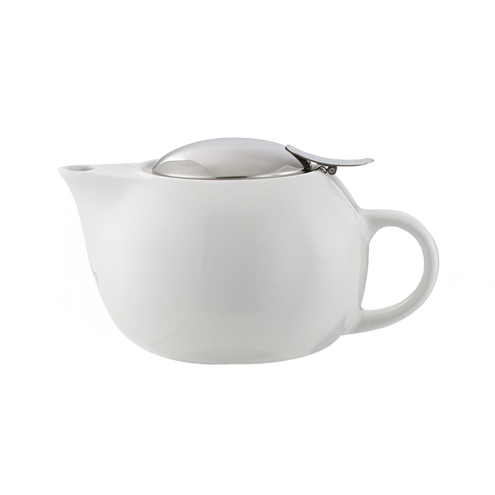 Service Ideas TPC10WH 10 oz Teapot w/ Lid, Infuser Basket, White Ceramic