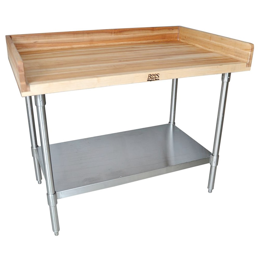 956-MBTS9636 96" Maple Top Baker's Table w/ 4" Splash & Undershelf, 36"D