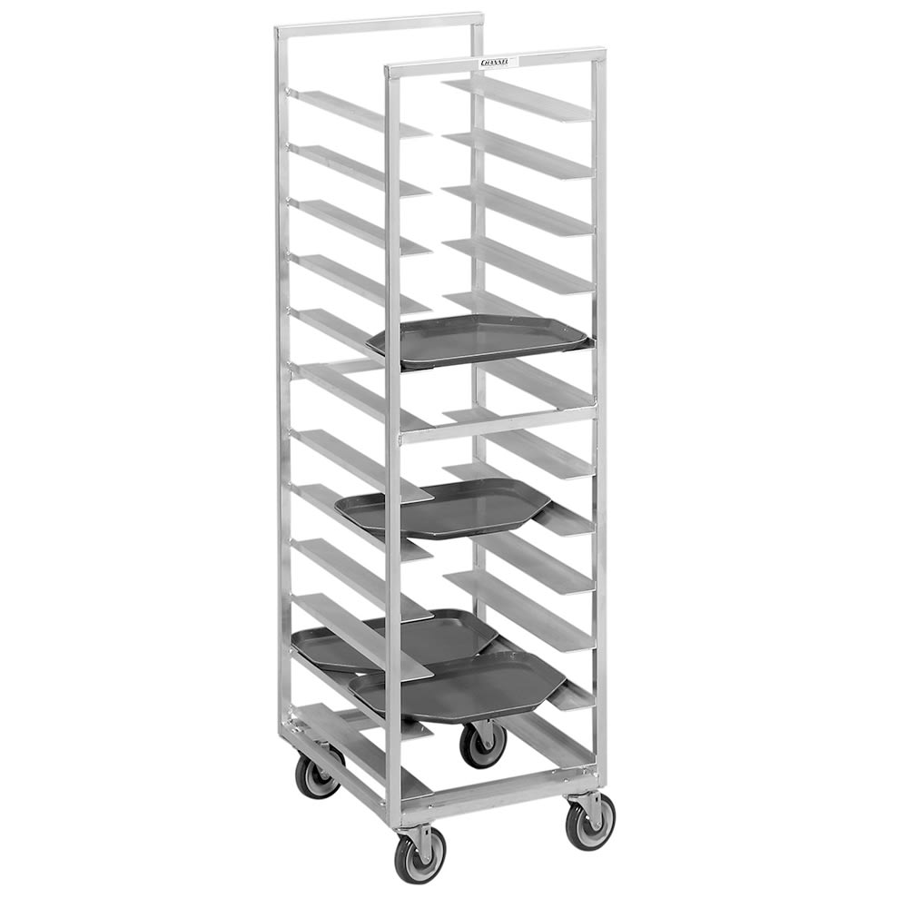 148-T447A 23"W 24 Tray Cafeteria Tray Rack w/ 5" Bottom Load Slides