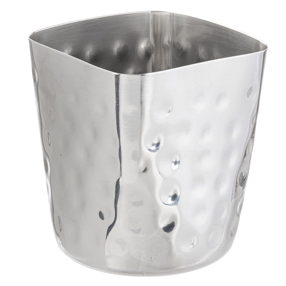 229-10678 13 oz Square Fry Cup - 3 1/8"L x 3 1/8"W x 3 3/8"H, Hammered Stainless S...