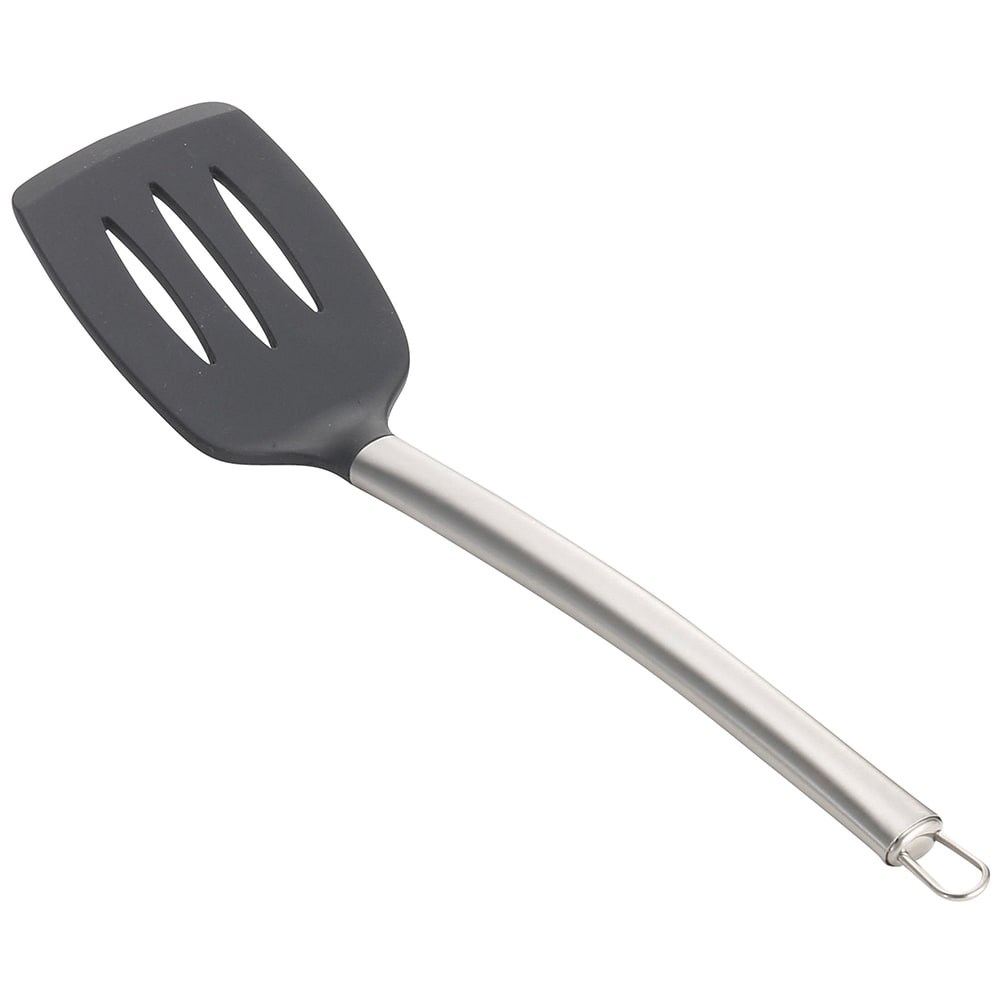 229-CW402 14" Slotted Serving Spatula w/ Black Silicone Head & Stainless Steel Handle