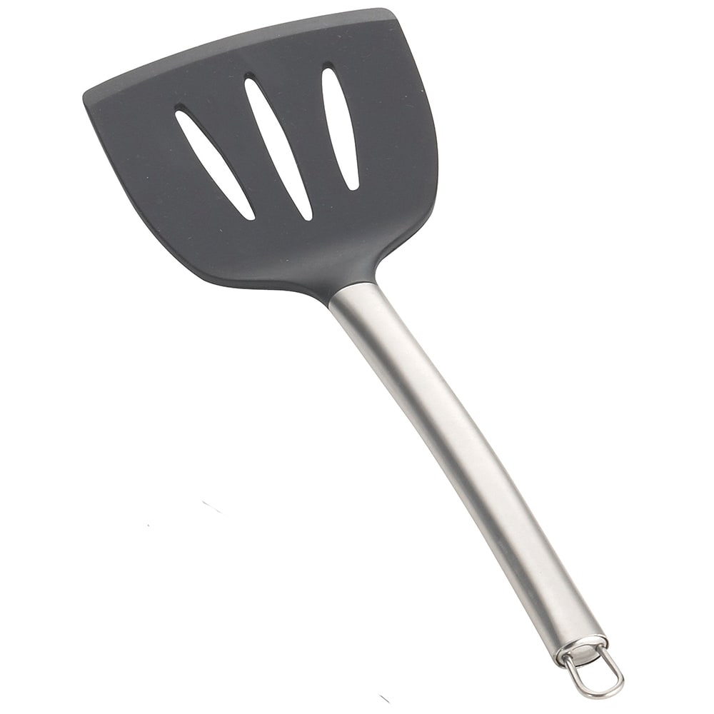 229-CW403 14" Slotted Serving Spatula w/ Black Silicone Head & Stainless Steel Handle