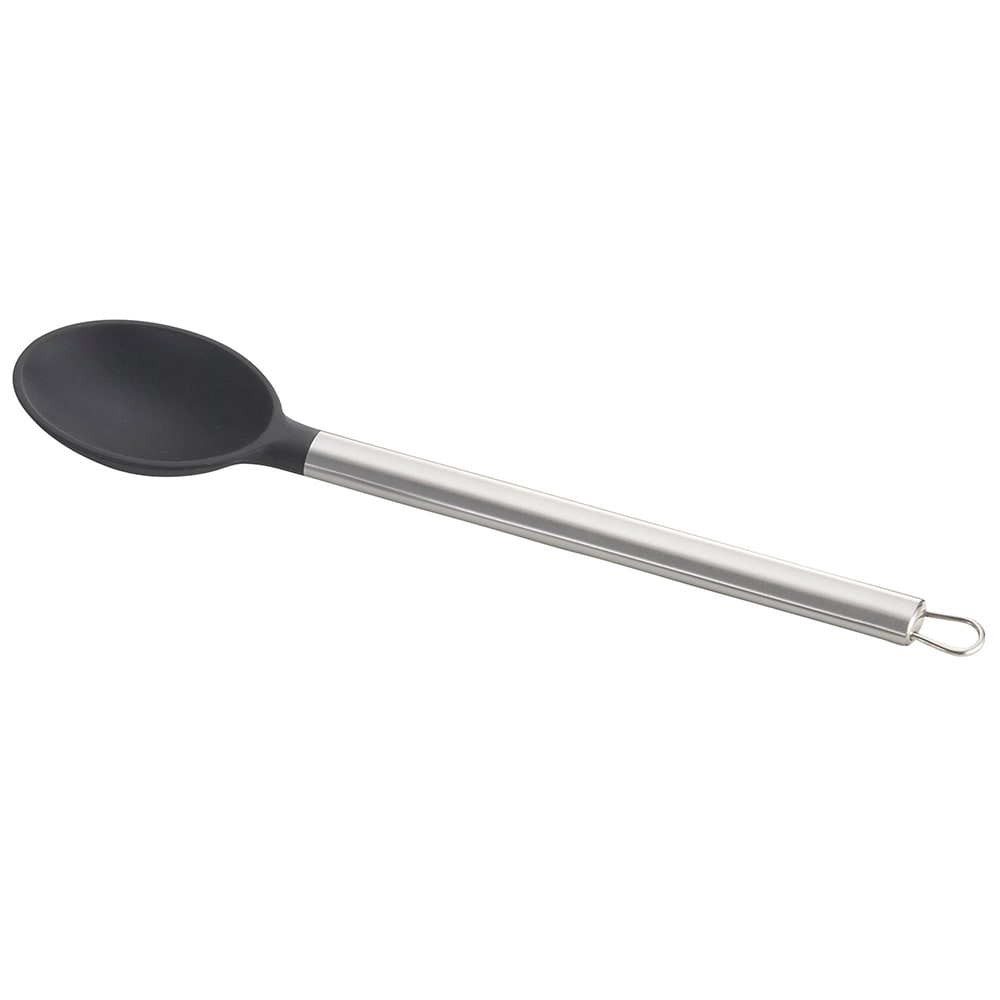Tablecraft CW400 13" Solid Serving Spoon w/ Black Silicone Head & Stainless Steel Handle