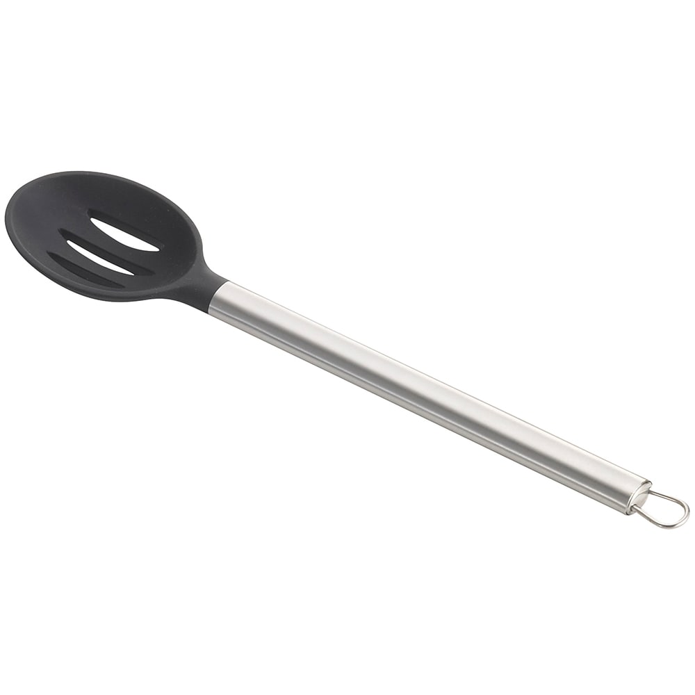 229-CW401 13" Slotted Serving Spoon w/ Black Silicone Head & Stainless Steel Handle