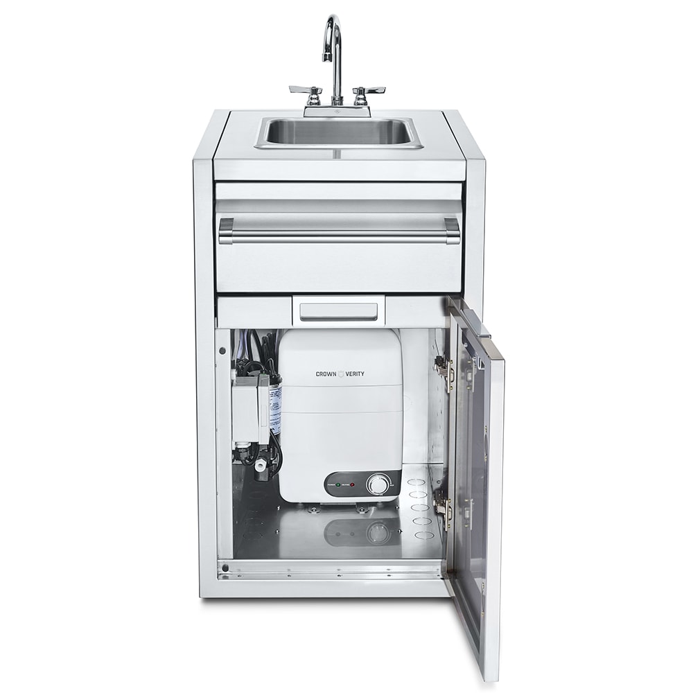 Crown Verity IBISC-SK-WH Small Built In Cabinet w/ Sink & Water Heater - Stainless Steel