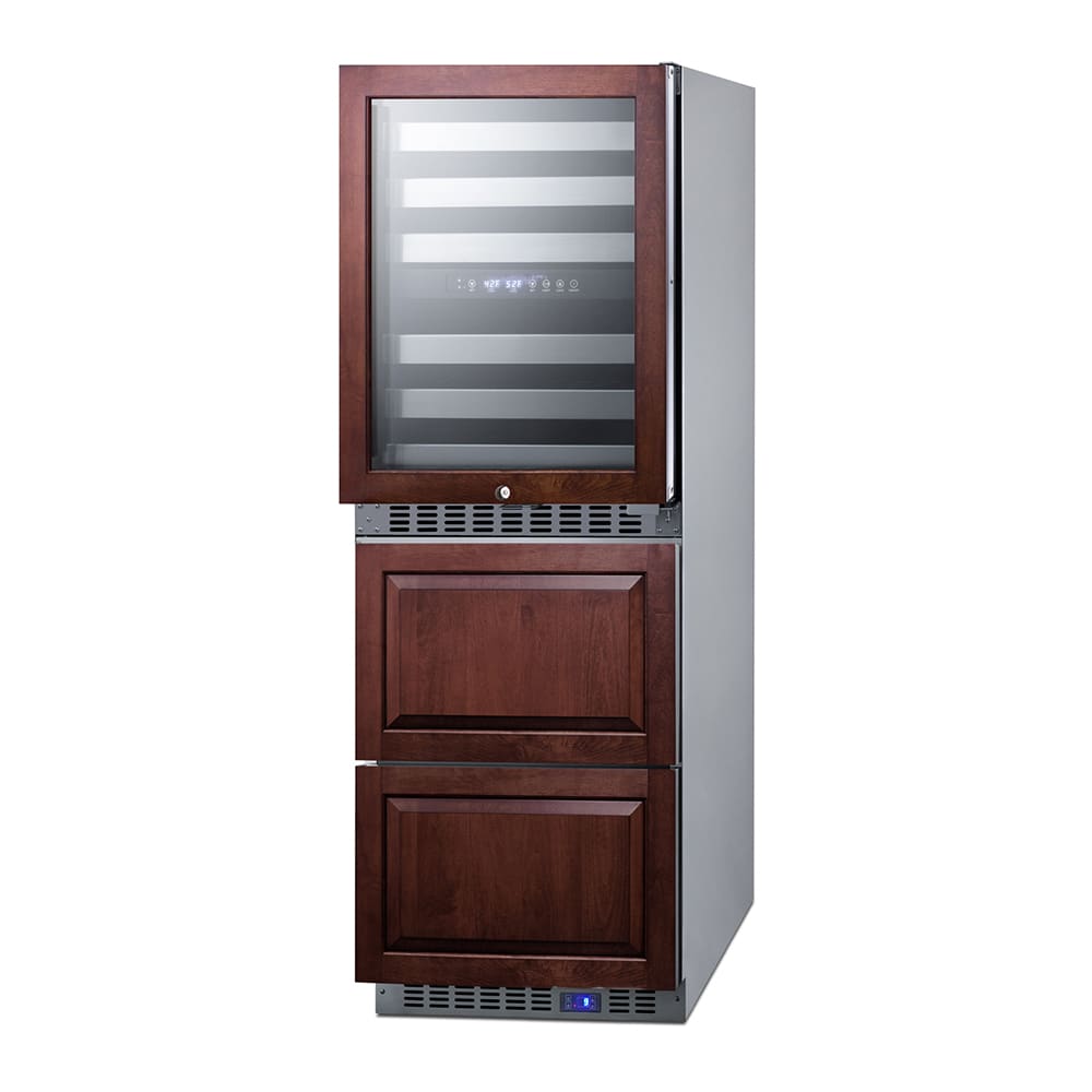 162-SWCDAF24PNR 23 5/8" Wine Cooler/Drawer Freezer Combo w/ (2) Zones - 46 Bottle Capacity,...