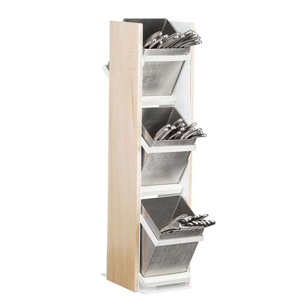 151-2204815 3 Tier Flatware Holder - 4 1/2"L x 7"W x 21"H, Maple Wood & Stainl...