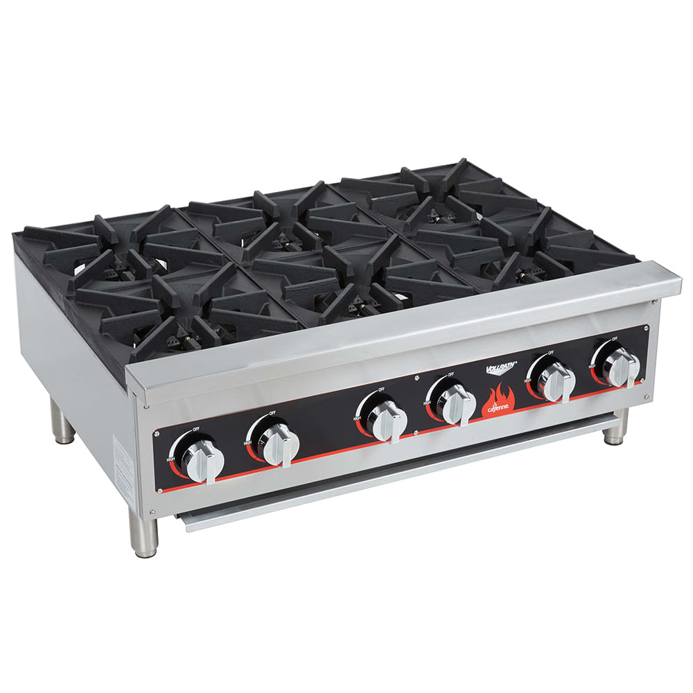 175-40738 35 1/2" Gas Hotplate w/ (6) Burners & Manual Controls