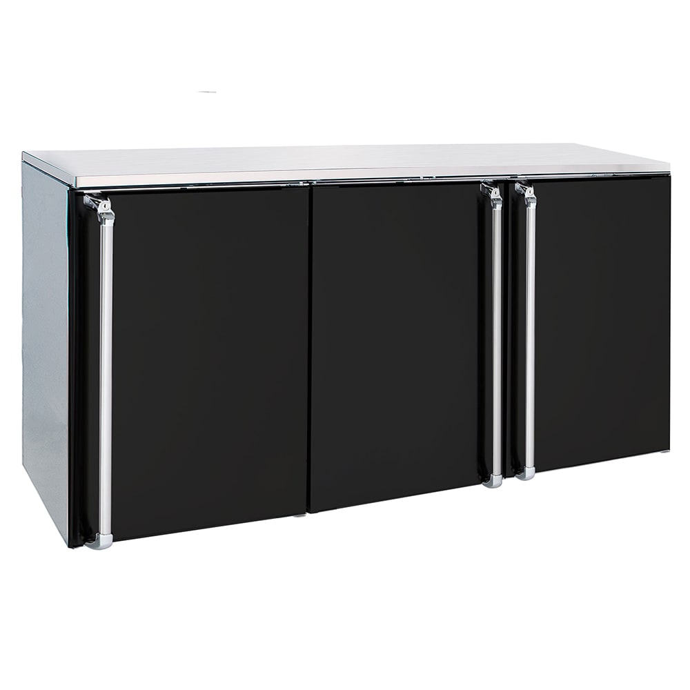 381-BR72R 72" Bar Refrigerator - 3 Swinging Solid Doors, Black, 115v