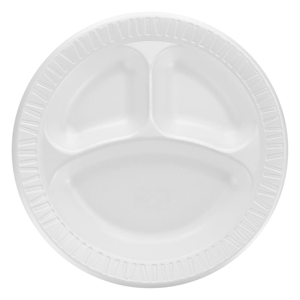 Dart 10CPWQ Quiet Classic® 10 1/4" Round Disposable Plate w/ 3 Compartments - Laminated Foam, White
