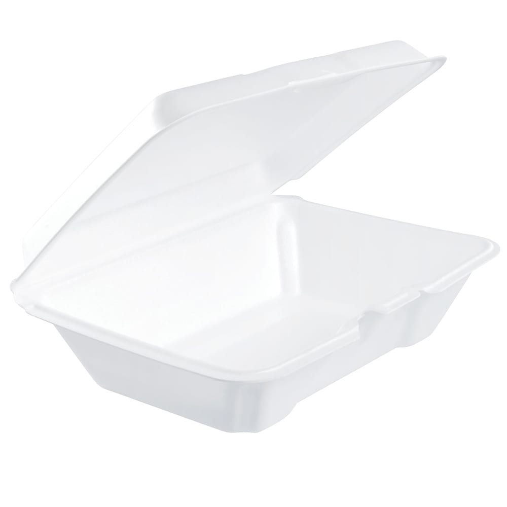 Dart 205HT1 Hinged Lid Food Container - 9 1/3"L x 6 2/5"W x 3"H, Insulated Foam, White