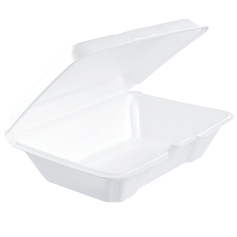 538-205HT1 Hinged Lid Food Container - 9 1/3"L x 6 2/5"W x 3"H, Insulated Foam, Wh...