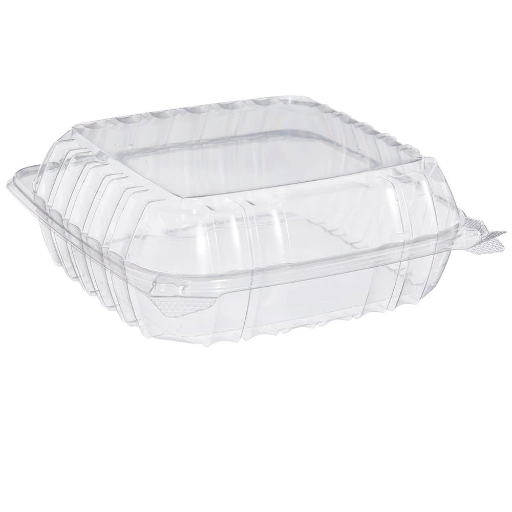 538-C90PST1 ClearSeal® Hinged Lid Food Container - 8 1/3"L x 8 1/5"W x 3"H, Plasti...
