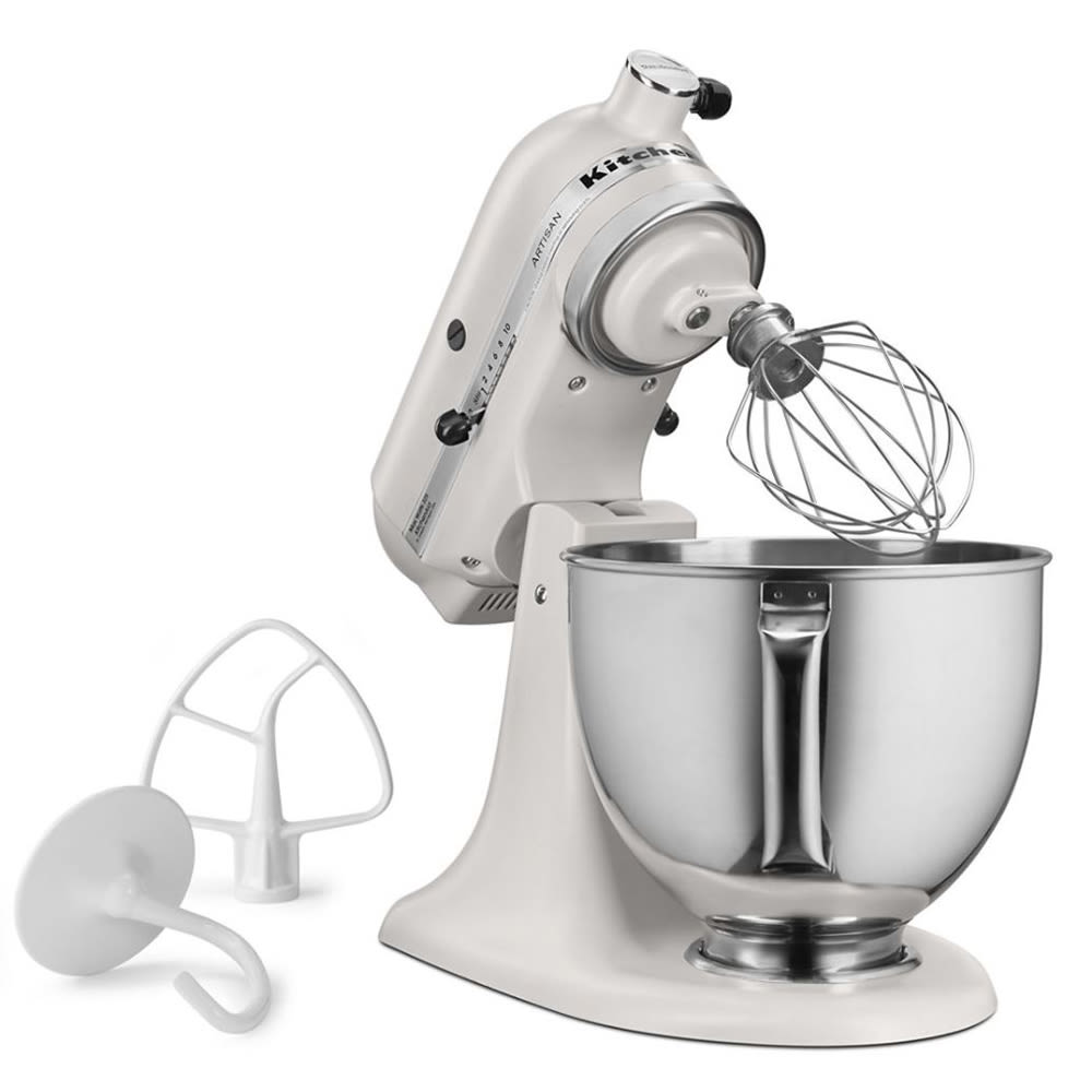 KitchenAid KSM150PSMH 10 Speed Stand Mixer w/ 5 qt Stainless Bowl &  Accessories, Milkshake White