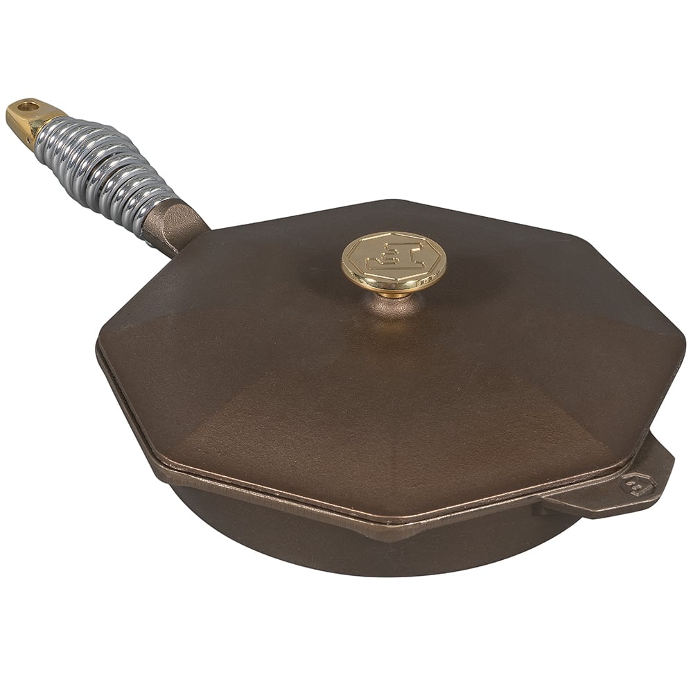 280-SL1010001 10" Octagonal Seasoned Cast Iron Skillet w/ Lid & Steel Spring Handle