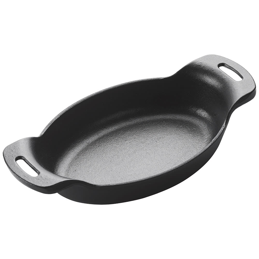 080-CASM7O Oval Mini Induction Server - 7 3/8" x 5 3/8", Cast Iron, Matte Black Enamel