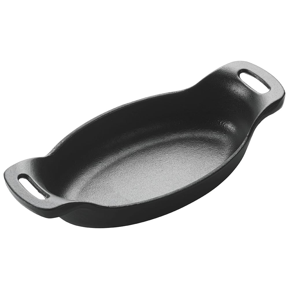 080-CASM6O Oval Mini Induction Server - 6 1/2" x 4 1/4", Cast Iron, Matte Black Enamel