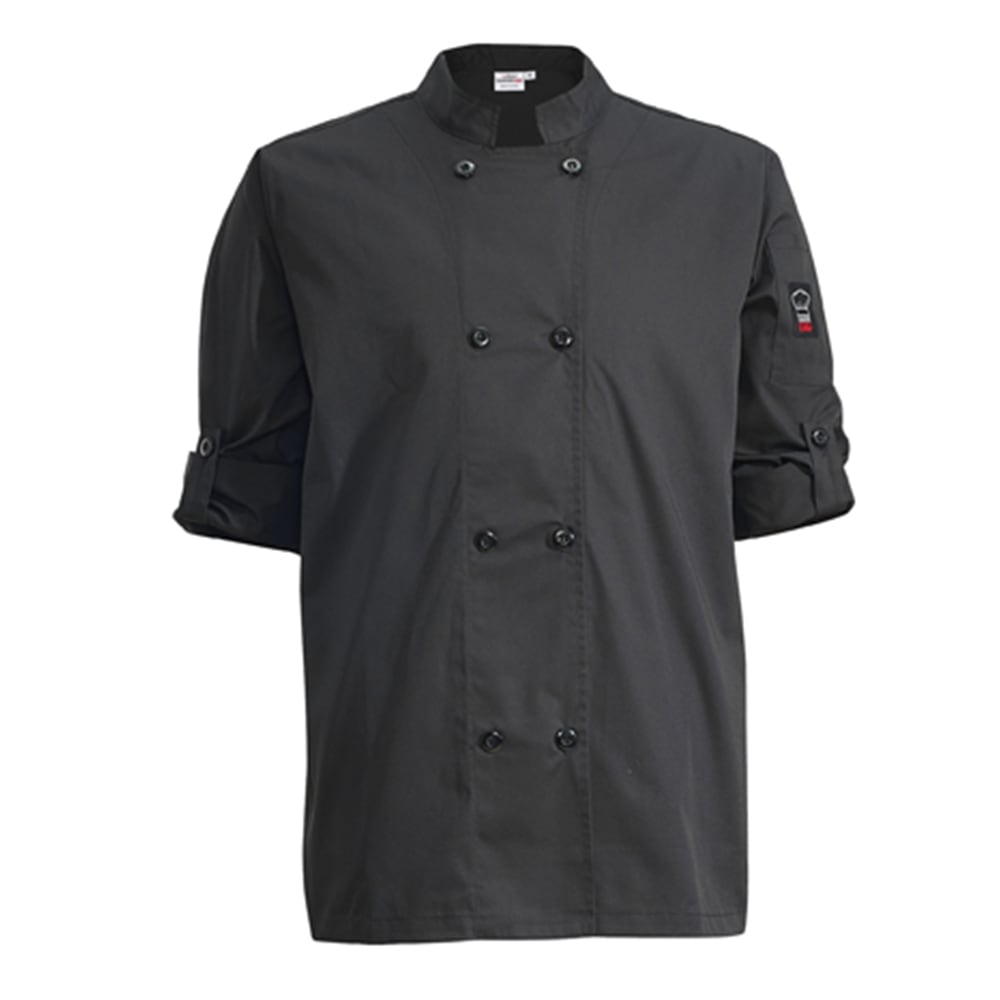 080-UNF12KS Signature Chef's Jacket w/ Long Sleeves - Poly/Cotton, Black, Small