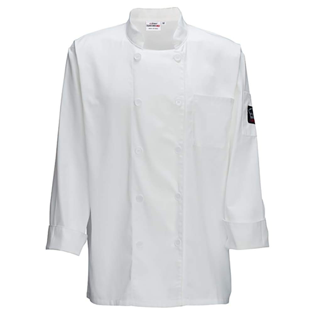 080-UNF5WL Double Breasted Chef's Jacket w/ Long Sleeves - Poly/Cotton, White, Large