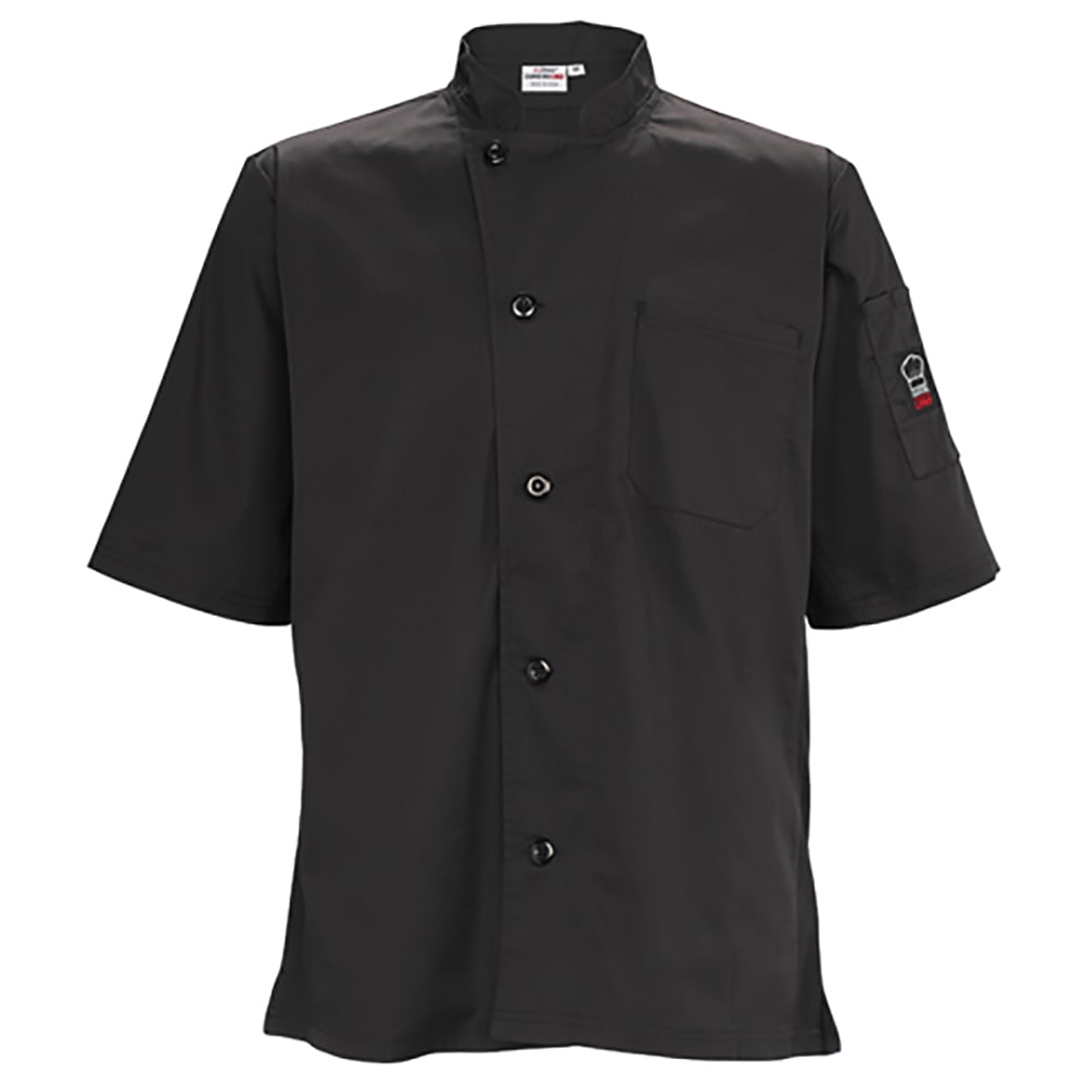Winco UNF-9KS Broadway Ventilated Chef's Shirt w/ Short Sleeves - Poly/Cotton, Black, Small