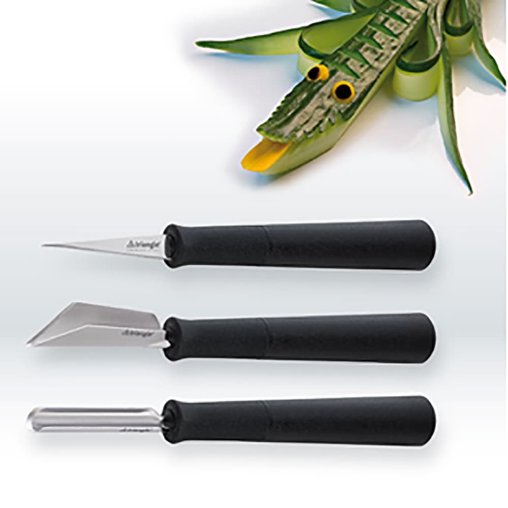 Louis Tellier 908570302 3 Piece Basic Carving Tool Set - Stainless Steel Blades w/ Black Plastic Handles