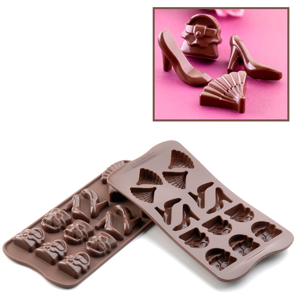 Louis Tellier SCG14 Fashion Chocolate Mold w/ 14 Sections - Silicone, Brown