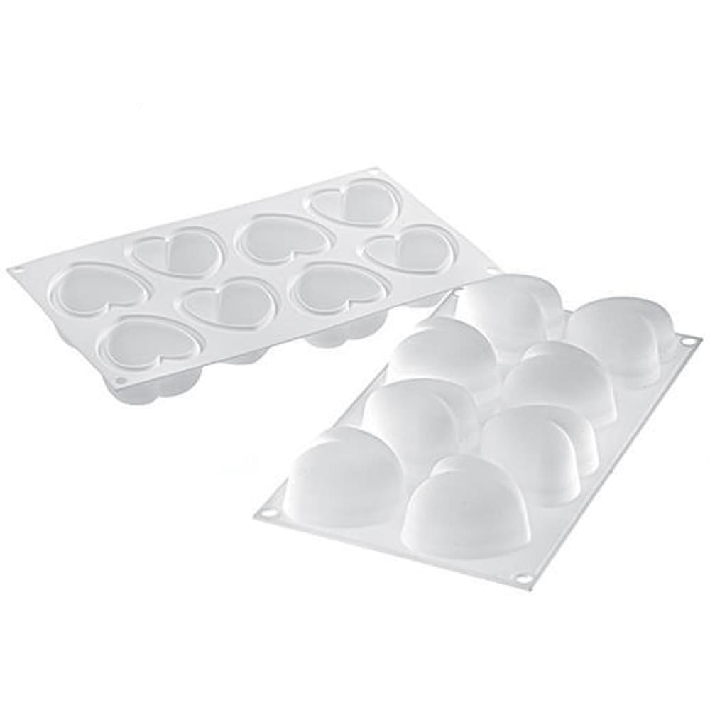 Louis Tellier CURVEAMORIN100 Mini Heart Shaped Mold w/ 8 Sections - Silicone, White