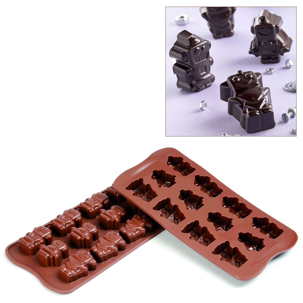 Louis Tellier SCG18 Robot Chocolate Mold w/ 12 Sections - Silicone, Brown