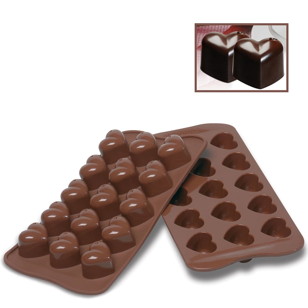 Louis Tellier SCG01 MonAmour Chocolate Heart Mold w/ 15 Sections - Silicone, Brown