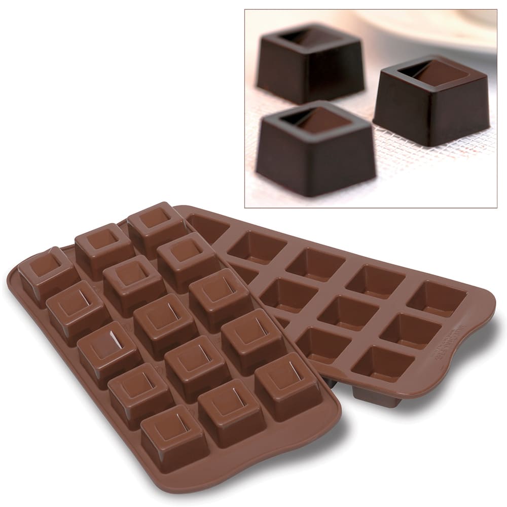 Louis Tellier SCG02 Cubo Chocolate Square Mold w/ 15 Sections - Silicone, Brown